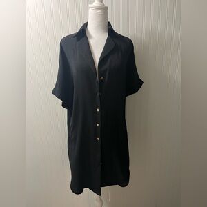 Chic Black Button-Up Swim Coverup